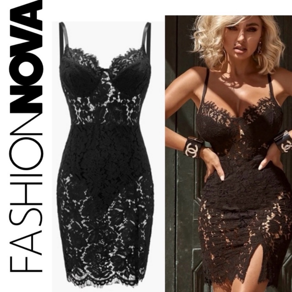 Fashion Nova Elegant Black Lace Dress